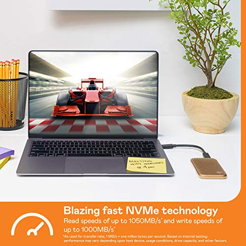 WD 1TB My Passport SSD Portable External Solid State Drive, Gold, Sturdy and Blazing Fast, Password Protection with Hardware Encryption - WDBAGF0010BGD-WESN