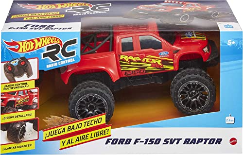 Hot Wheels Remote Control Truck, Red Ford F-150 RC Vehicle with Full-Function Remote Control, Large Wheels & High-Performance Engine, 2.4 GHz with Range of 65 Feet [Amazon Exclusive]