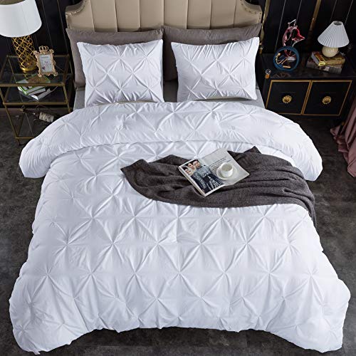 Andency White King Comforter Set, 3 Pieces Pinch Pleat Comforter Set, All Season Soft Lightweight Microfiber Down Alternative Comforter Bedding Set(104x90Inch)