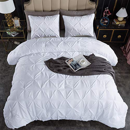 Andency White King Comforter Set, 3 Pieces Pinch Pleat Comforter Set, All Season Soft Lightweight Microfiber Down Alternative Comforter Bedding Set(104x90Inch)