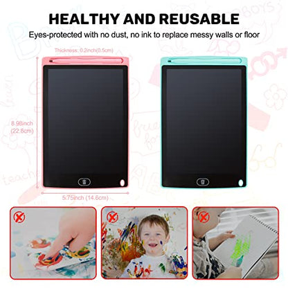 LCD Writing Tablet, 2 Packs Drawing Pads for Kids 3 4 5 6 Years Old 8.5 Inch Colorful Lines Doodle Scribble Boards Educational Toys for Boys Girls Road Trip EssentialsTravel Game Toys,Pink+Blue