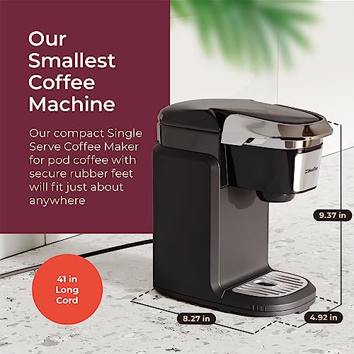 Mueller Single Serve Coffee Maker, Coffee Machine for Pod Coffee, 10 oz Water Tank, Quick Brewing, One Touch Operation, Compact for Home, Office, RV, Black