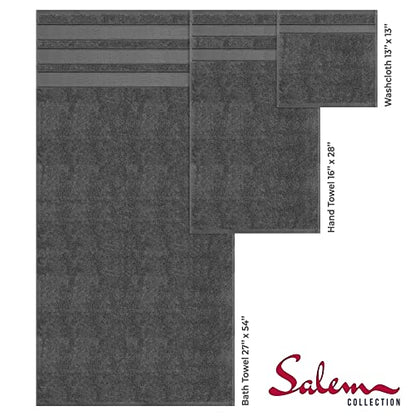 American Soft Linen Salem Bath Towel Set, 6 Piece Towels for Bathroom, 100% Turkish Combed Zero Twist Cotton, 2 Bath Towels 2 Hand Towels 2 Washcloths, Dark Gray