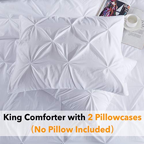 Andency White King Comforter Set, 3 Pieces Pinch Pleat Comforter Set, All Season Soft Lightweight Microfiber Down Alternative Comforter Bedding Set(104x90Inch)