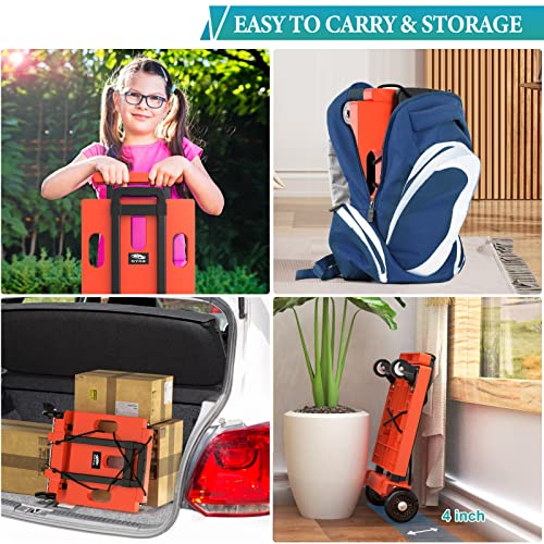 SOYO Folding Hand Truck, 265 LB Capacity Dolly Cart for Moving, Heavy Duty Fold Up Shifter Trolley Collapsible Portable Luggage Cart with 4 Wheels for Travel Shopping Office Use, Orange