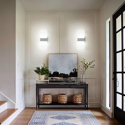 ZitoStory Modern Wall Sconces Set of 2,Silver Gray Color Wall Mounted Lights 12W 6000K Cool White Acrylic Wall Sconce Light for Bedroom Bedside Bathroom Living Room Basement Stairway Hotel(2 Pack)