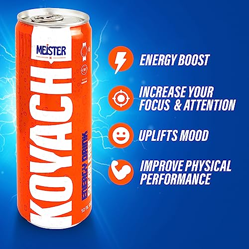 KOYACH Energy Drink, Caffeine Performance Fuel Beverage for Mental and Pre-Workout Physical Energy Boost, No Artificial Colors - 12 Fl Oz, 12 Cans (Sugar Free)