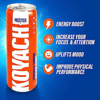KOYACH Energy Drink, Caffeine Performance Fuel Beverage for Mental and Pre-Workout Physical Energy Boost, No Artificial Colors - 12 Fl Oz, 12 Cans (Sugar Free)