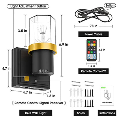 Anerbili Wall Sconces Set of 2, Modern LED Wall Light Dimmable with Remote Control, White and Color Glow, Wall Mounted Sconces Lighting Hardwired for Living Room Bedroom Hallway 10W 700 Lumen