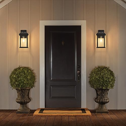 Smeike Large Outdoor Wall Lantern, Matte Black Outdoor Porch Light Wall Mount, Anti-Rust Aluminum Waterproof Sconce Lights, Exterior Lights with Clear Glass for House, Garage, Porch