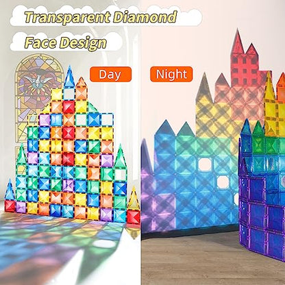 TOKBLOK Magnetic Tiles Kids Toys for 3 4 5 6 Years Old Boys & Girls, 64PCS Clear Diamond Magnet Building Blocks Set, STEM Preschool Learning Educational Toys for Toddler Birthday Gift