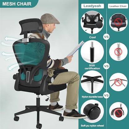 yoyomax Ergonomic Office Chair, High Back GamingChair for Big and Tall People, Adjustable Headrest/Armrests Reclining Comfy Home OfficeChair Lumbar Support Breathable Mesh ComputerChair, Black