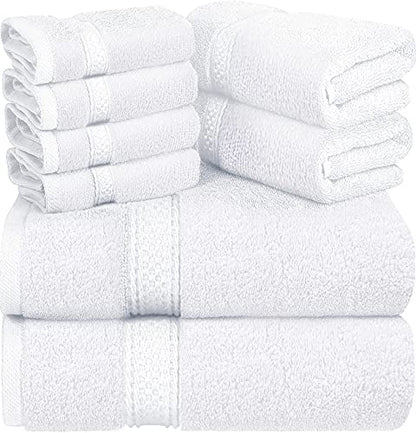 Asiatique Linen – Premium 650 GSM Luxury 8 Piece Bath Towels Set – 100% Ring Spun Cotton Towels for Bathroom – 2 Bath Towels, 2 Hand Towels, and 4 Washcloths – Ideal for Home, Spa & Hotel