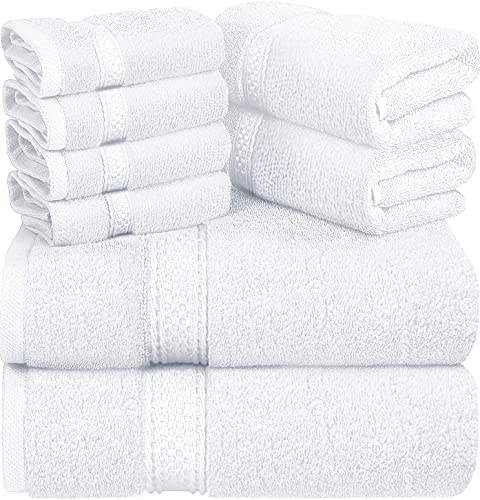 Asiatique Linen – Premium 650 GSM Luxury 8 Piece Bath Towels Set – 100% Ring Spun Cotton Towels for Bathroom – 2 Bath Towels, 2 Hand Towels, and 4 Washcloths – Ideal for Home, Spa & Hotel