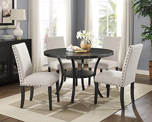 Roundhill Furniture Biony Tan Fabric Dining Chairs with Nailhead Trim, Set of 2, Brown, Tan