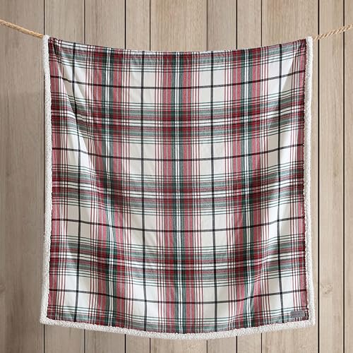 Eddie Bauer - Throw Blanket, Cotton Flannel Home Decor, All Season Reversible Sherpa Bedding (Montlake Plaid Red, Throw)
