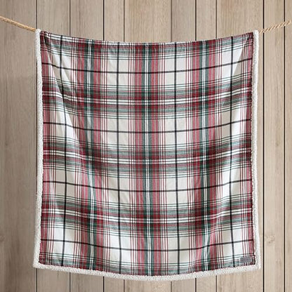 Eddie Bauer - Throw Blanket, Cotton Flannel Home Decor, All Season Reversible Sherpa Bedding (Montlake Plaid Red, Throw)