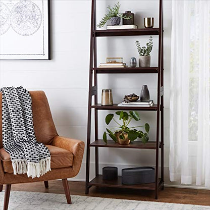 Amazon Basics Modern 5-Tier Ladder Bookshelf Organizer, Solid Rubberwood Frame, Espresso Finish, 14 D x 24.8 W x 70.1 H in