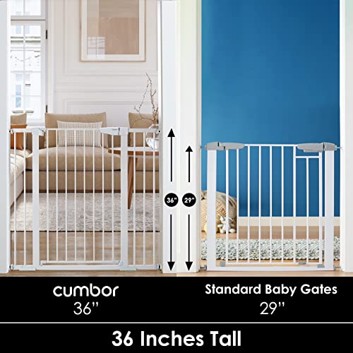 Cumbor 36" Extra Tall Baby Gate for Dogs and Kids with Wide 2-Way Door, 29.7"- 46" Width, and Auto Close Personal Safety for Babies and Pets, Fits Doorways, Stairs, and Entryways, White