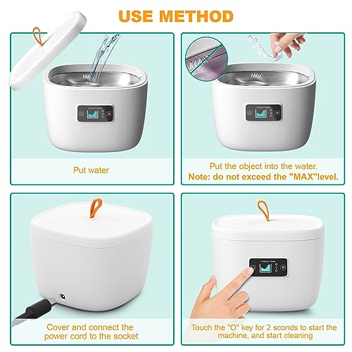 Ultrasonic Jewelry Cleaner Machine, Automatic Ultra Sonic Cleaner for Rings, Glasses, Jewelry, Portable Dentures Cleaner with Three Clean Modes 5 min /8 min /10 min - 45 kHz 225ML