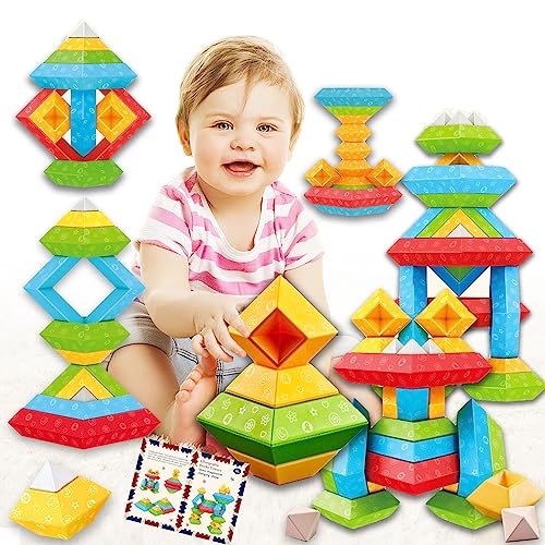 DQMOON Montessori Toys for 2-4 Year Old Boys Girls Toddlers Preschool Learning Activities 30Pcs Building Blocks Stacking Educational Toys STEM Sensory Toys Gifts for Kids Age 1-2 4 5 6