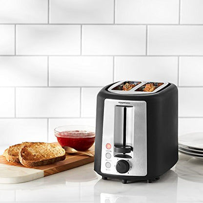 Amazon Basics 2 Slice, Extra-Wide Slot Toaster with 6 Shade Settings, Black