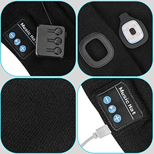 Etsfmoa Unisex Bluetooth Beanie Light Wireless Headphones Gifts for Men Dad Black