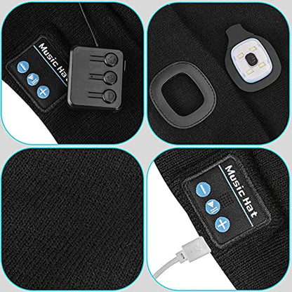 Etsfmoa Unisex Bluetooth Beanie Light Wireless Headphones Gifts for Men Dad Black