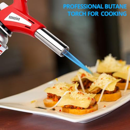 Sondiko Butane Torch lighter, Kitchen Torch Head with Adjustable Flame, Culinary Blow Torch for Desserts, Creme Brulee, and Baking(Butane Gas Is Not Included)