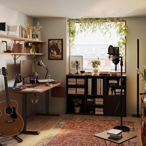 Monomi Electric Standing Desk, 55x28 Inches Adjustable Height Desk, Home Office Sit Stand Up Desk (Black Frame/Cherry Top)