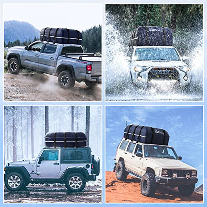 Car Rooftop Cargo Carrier Bag, Anti-Tear 840D Car Top Carrier for All Vehicle with/Without Roof Rack, 21 Cubic Waterproof Storage Bag, Anti-Slip Mat, 6 Anti-Scratch Door Hooks, 2 Extra Straps