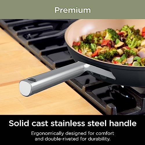 Ninja CW99009 Extended Life Premium Ceramic Cookware Set, Nonstick Fry Pans, PFAS Free, Healthy Cooking, Oven Safe to 550°F, Dishwasher Safe, All Stovetops & Induction Compatible, Grey, 9 Piece Set