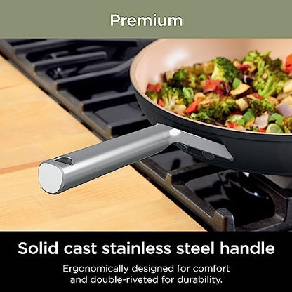 Ninja CW99009 Extended Life Premium Ceramic Cookware Set, Nonstick Fry Pans, PFAS Free, Healthy Cooking, Oven Safe to 550°F, Dishwasher Safe, All Stovetops & Induction Compatible, Grey, 9 Piece Set
