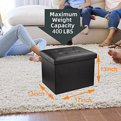 eMOUSE Storage Ottoman Folding Ottomans Footrest Ottoman for Living Room Bedroom Room Small Bench Storage Ottoman Cube Black L17W13H13IN