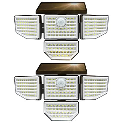 DAYBETTER Solar Powered Lights Outdoor - Motion Sensor Security Light with 4 Head 3 Modes Wall Floodlights IP65 Waterproof LED Flood Light for Outside Patio Garden Yard (2 Packs)