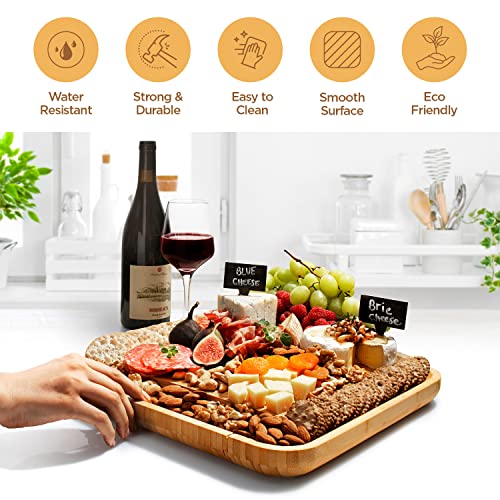 Bambüsi Cheese Board and Knife Set - Premium Bamboo Charcuterie Board Set & Cheese Board Accessories Set - Kitchen Wine & Meat Cheese Serving Platter Wood - Unique Wedding Gifts and Housewarming Gift