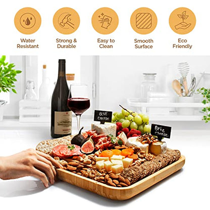 Bambüsi Cheese Board and Knife Set - Premium Bamboo Charcuterie Board Set & Cheese Board Accessories Set - Kitchen Wine & Meat Cheese Serving Platter Wood - Unique Wedding Gifts and Housewarming Gift