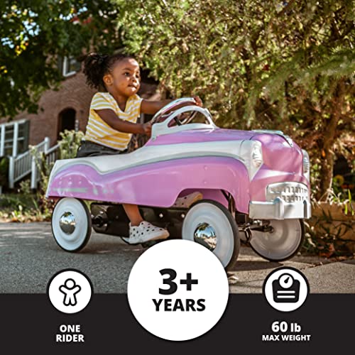 Kid Trax Toddler Classic Pedal Car, Kids 3-5 Years Old, Max Weight 59 lbs, Durable Steel, Large, Pink