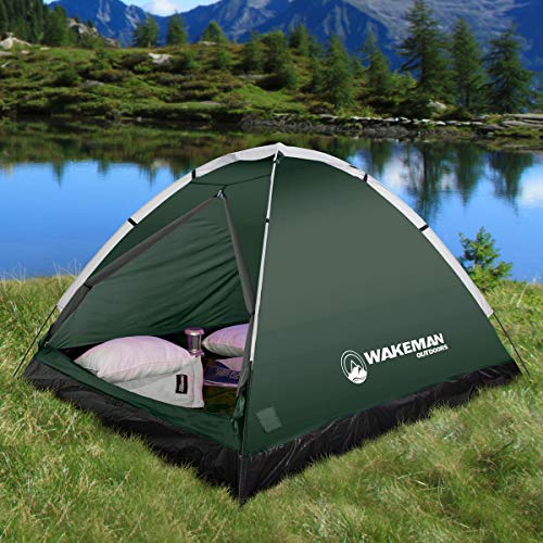 2-Person Camping Tent - Shelter with Rain Fly and Carrying Bag - Lightweight Outdoor Tent for Backpacking, Hiking, and Beach by Wakeman (Green)