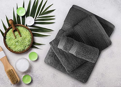 Asiatique Linen – Premium 650 GSM Luxury 8 Piece Grey Bath Towels Set – 100% Ring Spun Cotton Towels for Bathroom – 2 Bath Towels, 2 Hand Towels, and 4 Washcloths – Ideal for Home, Spa & Hotel