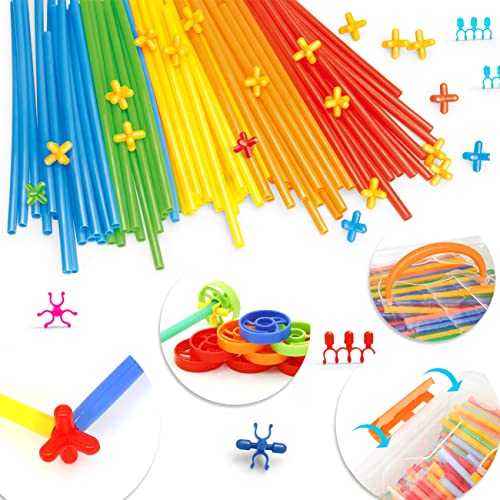 Straw Constructor Toys STEM Building 600Pcs Toy Interlocking Plastic Engineering Thin Tube Blocks Educational Kit for 3 4 5 6 7years Kids Boys and Girls Gift