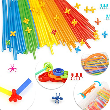 Straw Constructor Toys STEM Building 600Pcs Toy Interlocking Plastic Engineering Thin Tube Blocks Educational Kit for 3 4 5 6 7years Kids Boys and Girls Gift