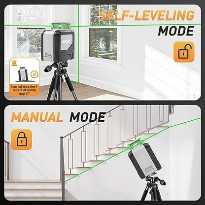 SAVSEC 901CG Self-Leveling Laser Level, 360° Cross-Line Laser Green-Beam with Pluse Mode, Magnetic Pivoting Base, Laser Enhancement Glasses Included