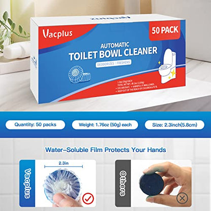 Vacplus Toilet Bowl Cleaners Tablet - 50 PACK, Automatic Toilet Cleaners for Deodorizing & Descaling, Long-Lasting Toilet Bowl Cleaner Tablets with Sustained-Release Technology Against Tough Stains