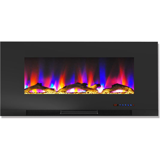 Cambridge 42 In. Electric Wall Mounted Fireplace Heater in Black with Multi-color Flame Driftwood Log Display, Adjustable Heat, Remote