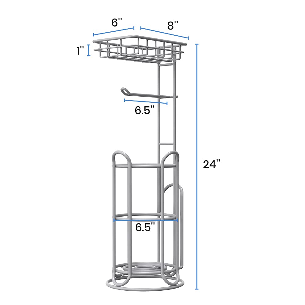 Silver Toilet Paper Holder Stand Bathroom Tissue Holder Free Standing Magazine Organizer Storage Larger Rolls Phone Wipes