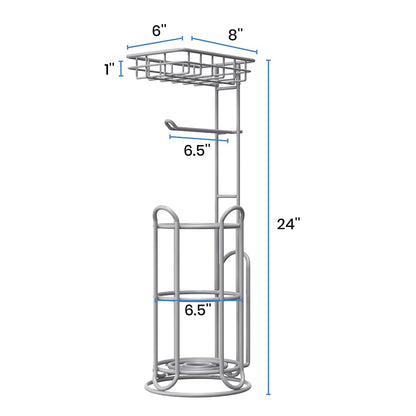Silver Toilet Paper Holder Stand Bathroom Tissue Holder Free Standing Magazine Organizer Storage Larger Rolls Phone Wipes