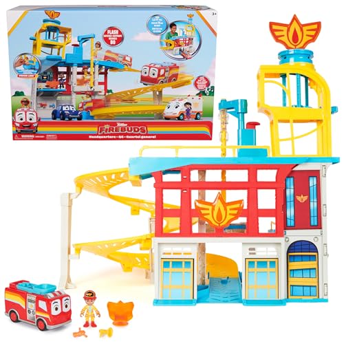Disney Junior Firebuds HQ Playset with Lights, Sounds, Fire Truck Toy, Action Figure and Vehicle Launcher, Kids Toys for Boys and Girls Ages 3 and Up