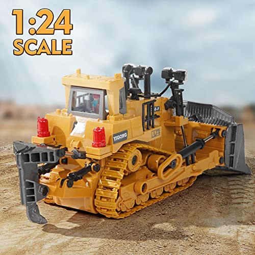 FUUY RC Bulldozer Construction Toy for Kids Ages 3 Year Old, Realistic Remote Control Bulldozer Metal RC Construction Vehicle Shovel Ripper RC Truck Building Toys for Boys 4-7 Year Old Birthday Gifts