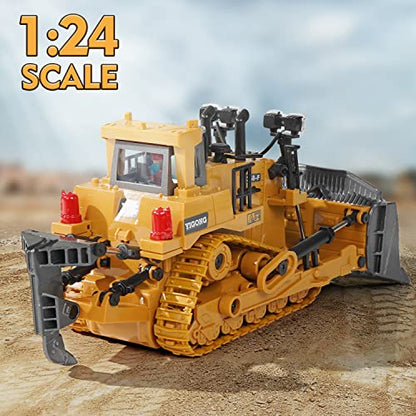 FUUY RC Bulldozer Construction Toy for Kids Ages 3 Year Old, Realistic Remote Control Bulldozer Metal RC Construction Vehicle Shovel Ripper RC Truck Building Toys for Boys 4-7 Year Old Birthday Gifts
